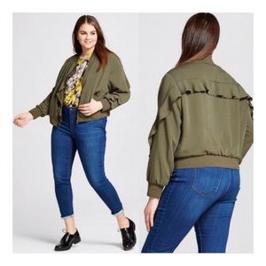Who What Wear Green Ruffle Bomber Jacket 3X
